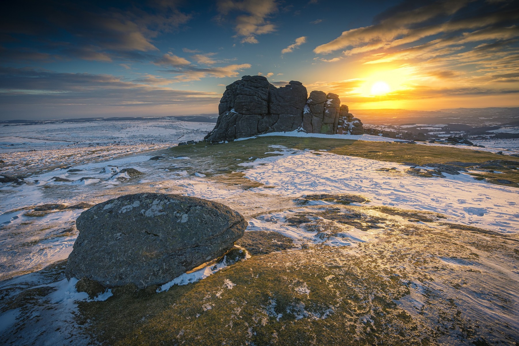 A view of Dartmoor National Park in winter